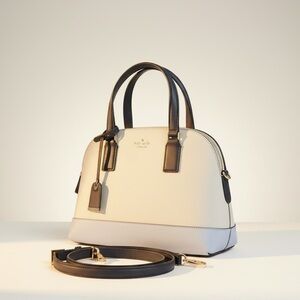 Kate Spade Leather Satchel Crossbody Medium Ivory Blue Structured